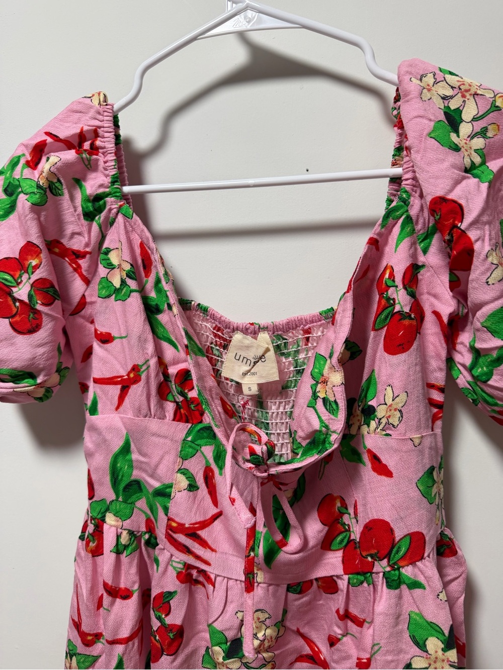 Umgee Pink Midi Dress with Red and Green Peppers - Picture 6 of 10